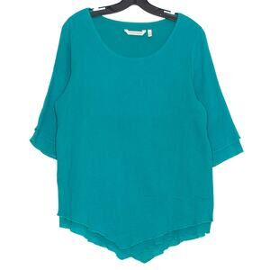 Soft Surroundings Tunic Top Asymmetrical Lagenlook Coastal Cottage Gauze Blue XS